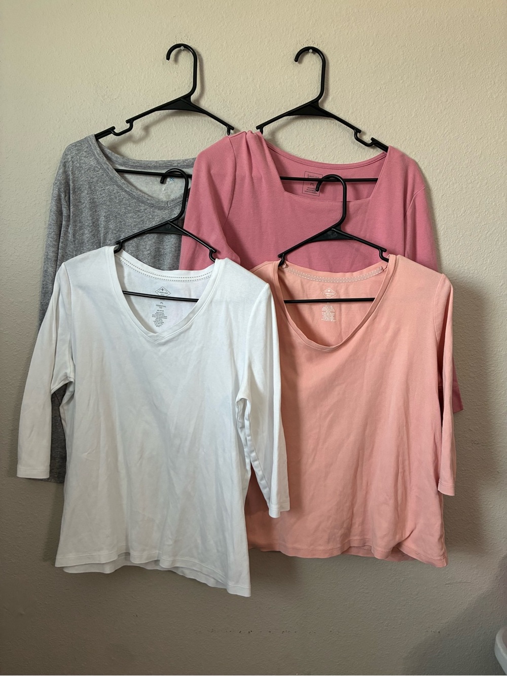 croft & barrow Long Sleeve V-Neck Tops in White, Pink, Light Pink, Gray